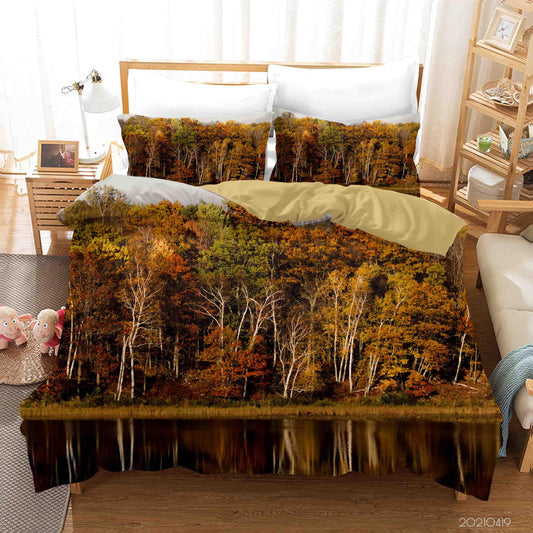 3D Autumn Forest Lake Landscape Quilt Cover Set Bedding Set Duvet Cover Pillowcases 226