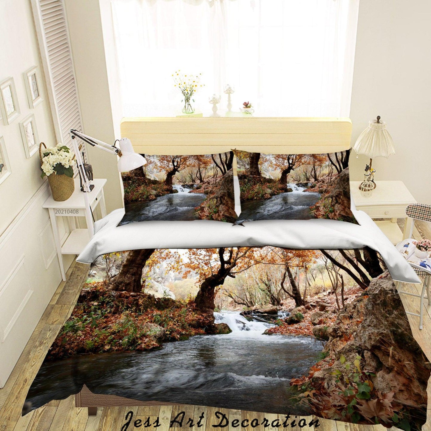 3D Autumn Forest River Landscape Quilt Cover Set Bedding Set Duvet Cover Pillowcases 216