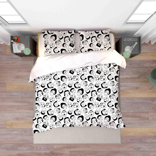3D Cartoon Comic Face Doodle Quilt Cover Set Bedding Set Duvet Cover Pillowcases 28