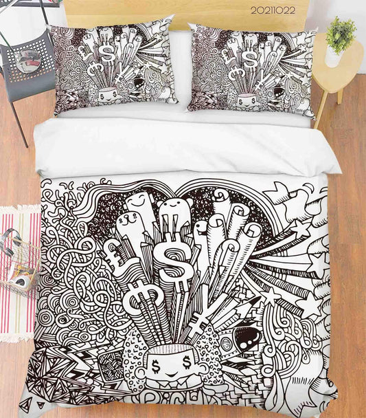 3D Abstract Monster Graffiti Quilt Cover Set Bedding Set Duvet Cover Pillowcases 45