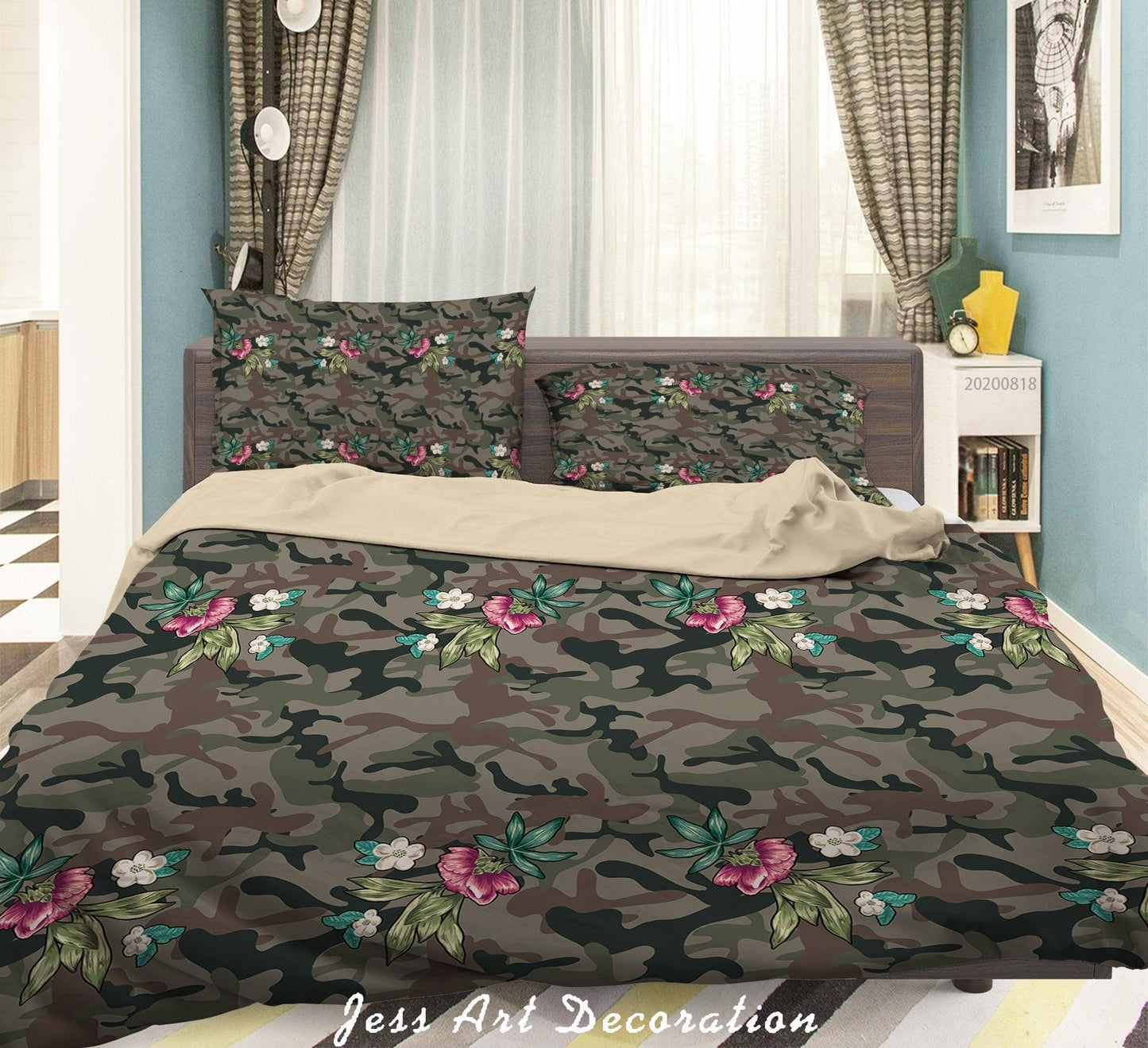 3D Army Green Floral Quilt Cover Set Bedding Set Duvet Cover Pillowcases LXL