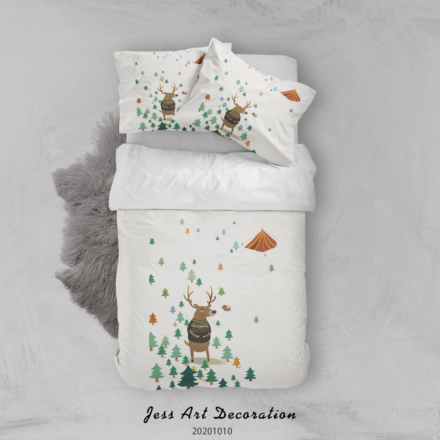 3D Cartoon Cute Christmas Tree Reindeer Quilt Cover Set Bedding Set Duvet Cover Pillowcases WJ 9572