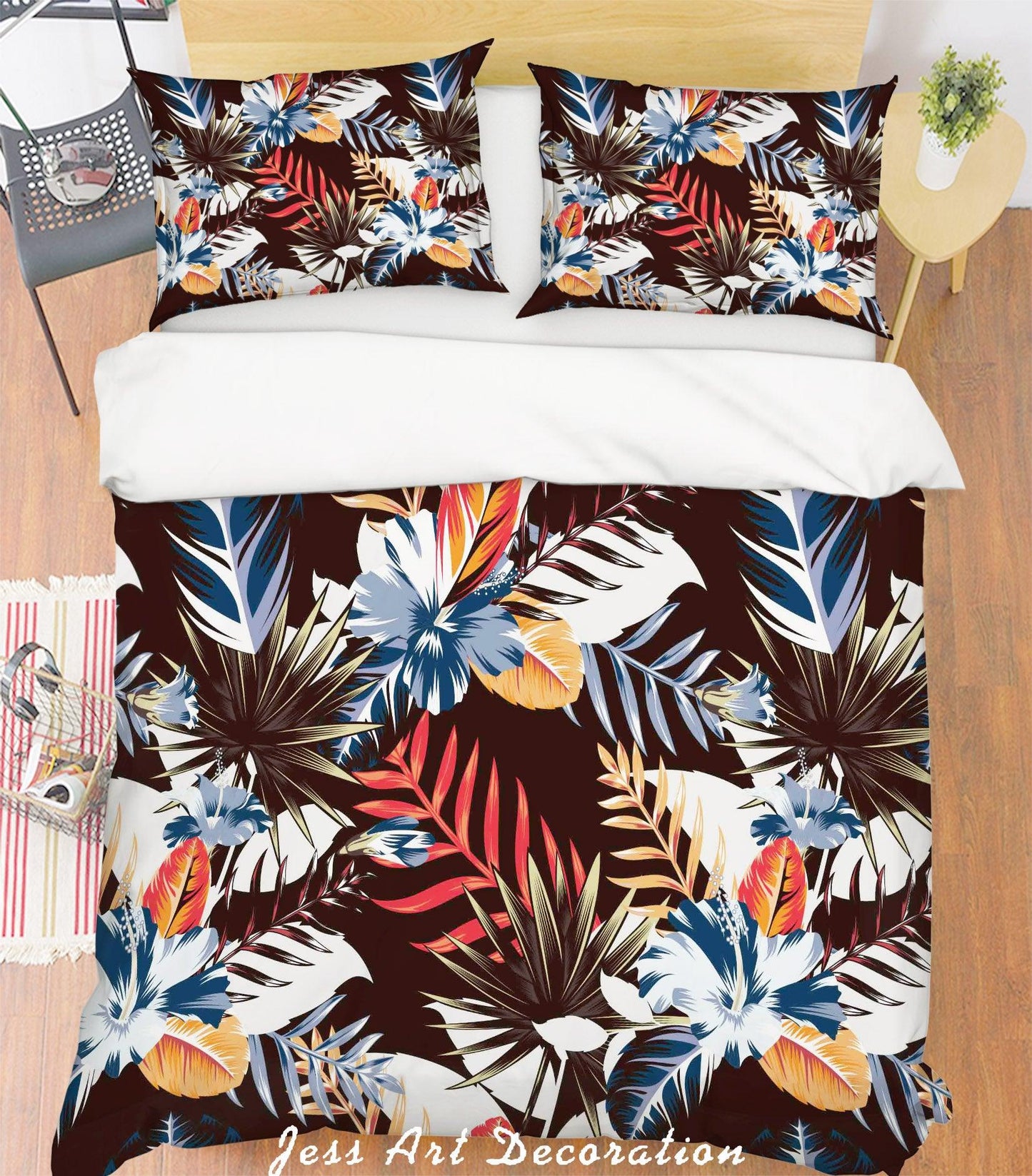 3D Blue Leaves Quilt Cover Set Bedding Set Pillowcases 123