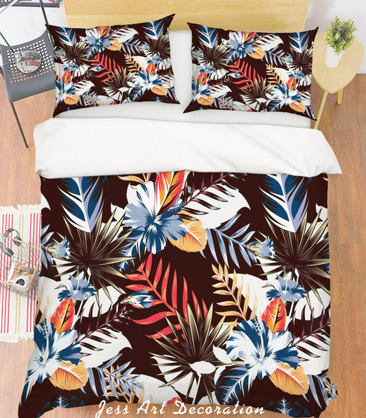 3D Blue Leaves Quilt Cover Set Bedding Set Pillowcases 123