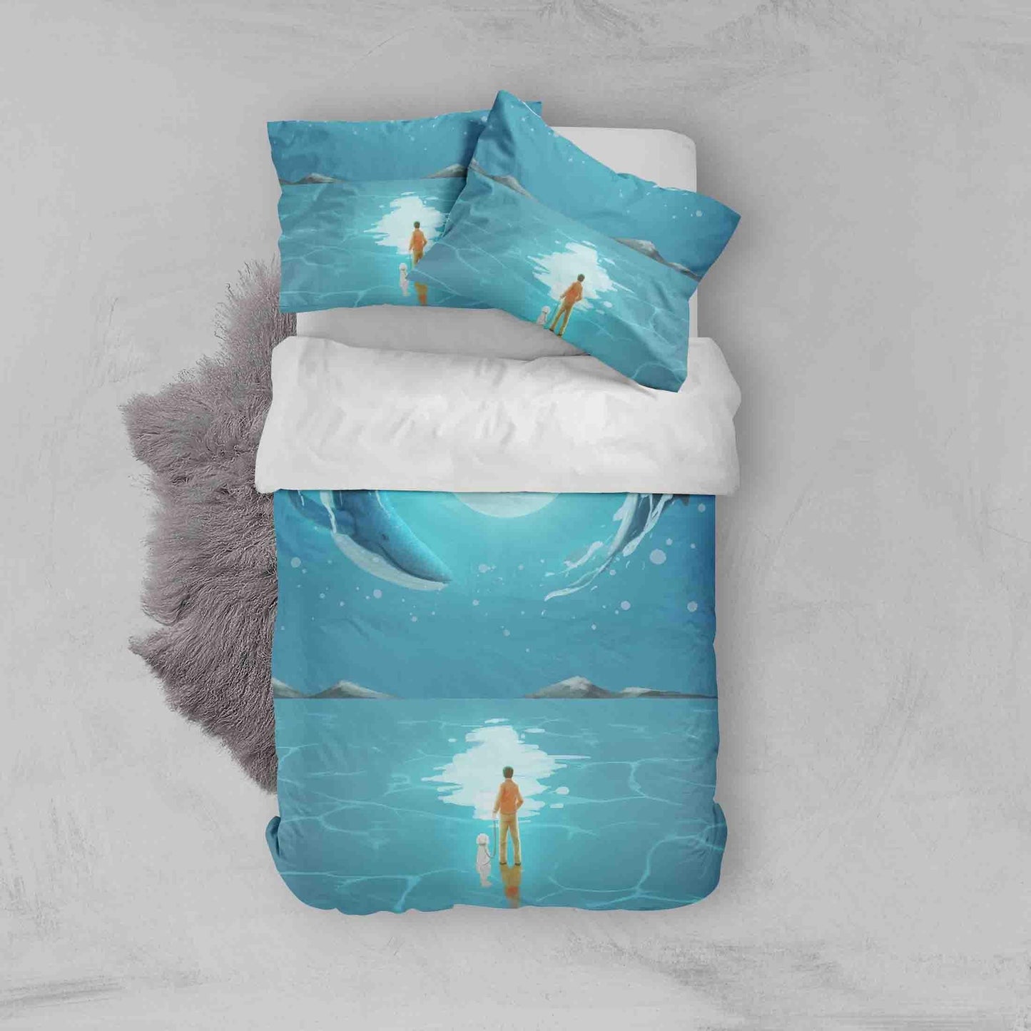 3D Blue Whale Sea Boy Dog Quilt Cover Set Bedding Set Pillowcases 23