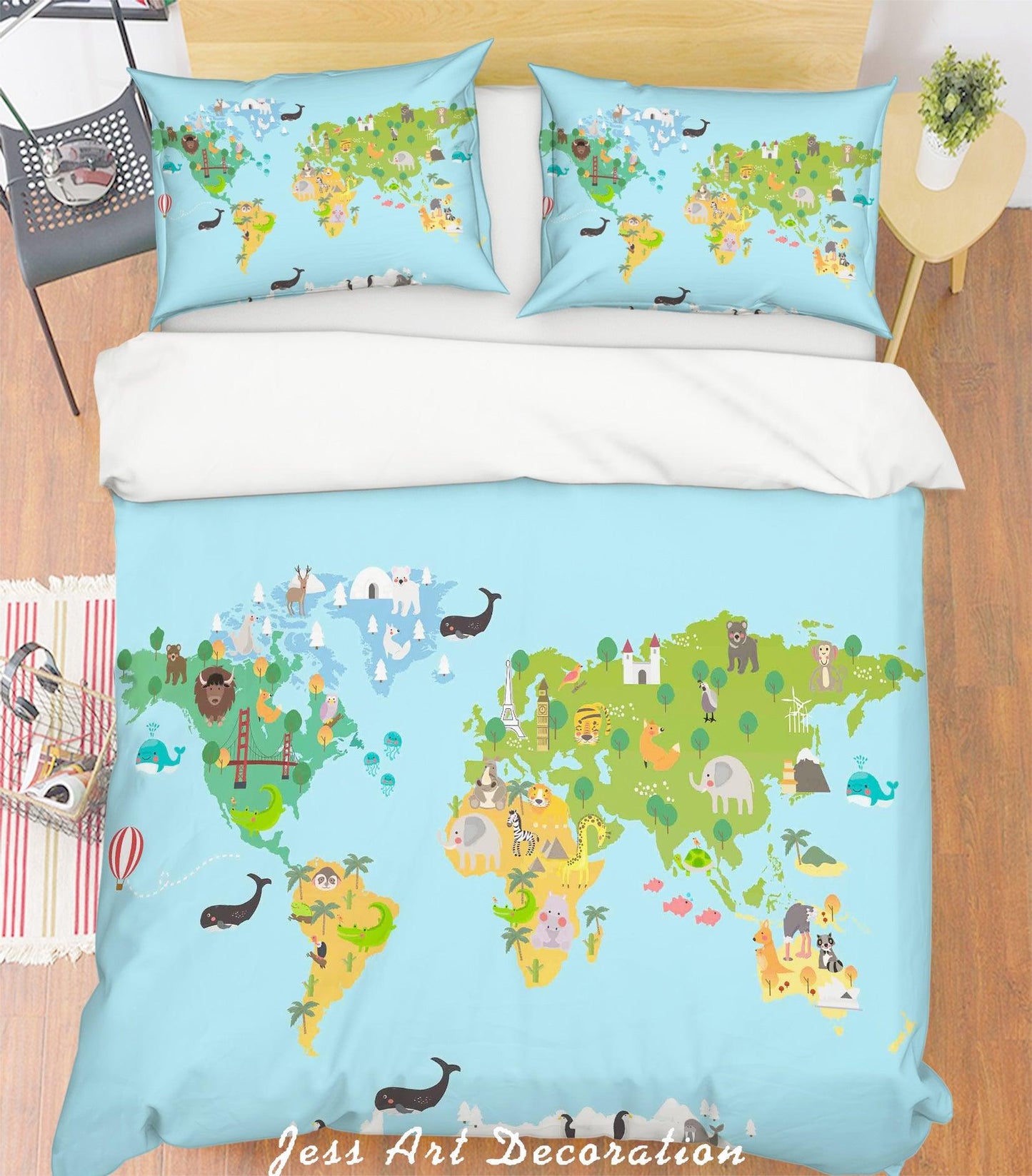3D Blue World Map Quilt Cover Set Bedding Set Pillowcases 180