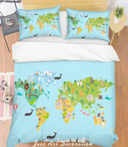 3D Blue World Map Quilt Cover Set Bedding Set Pillowcases 180