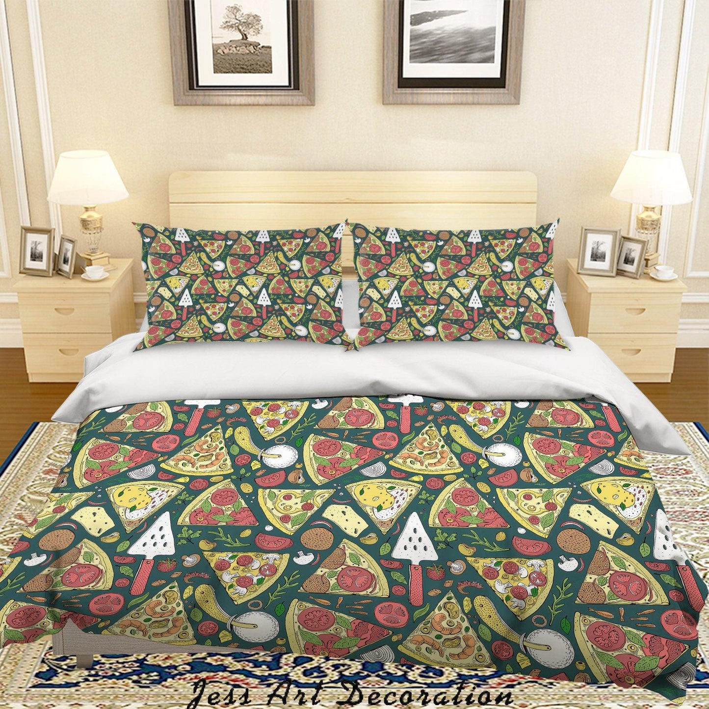3D Cartoon Pizza Food Quilt Cover Set Bedding Set Duvet Cover Pillowcases WJ 6816