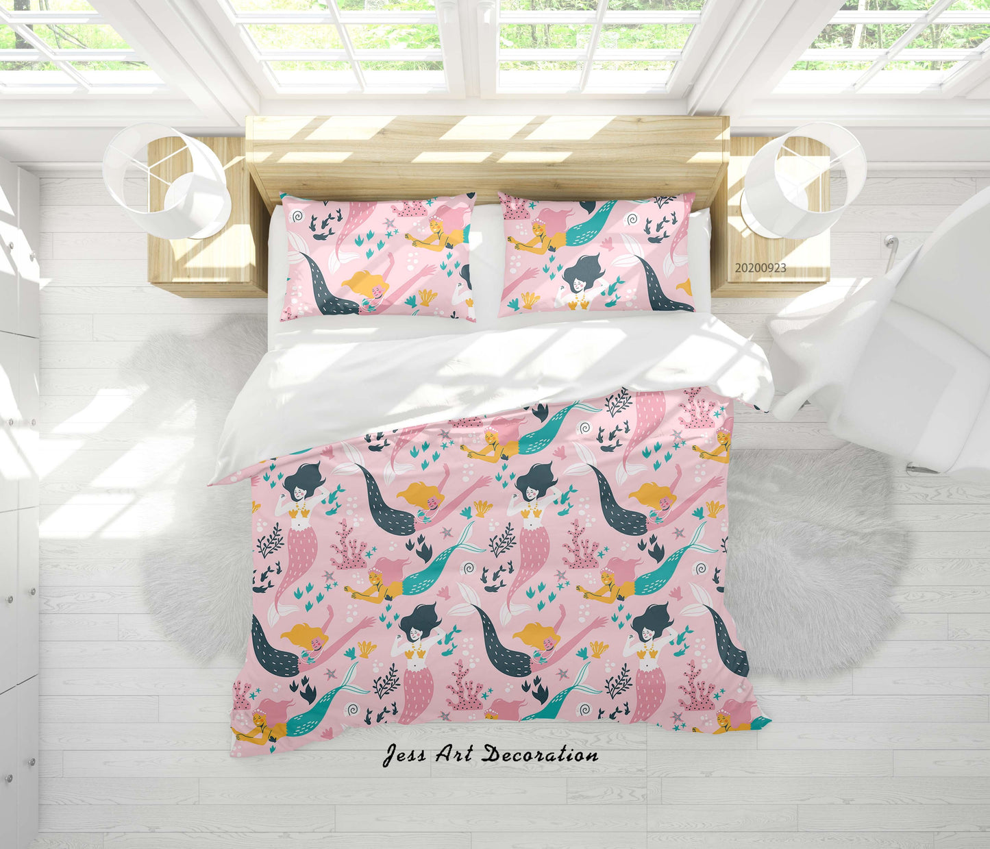 3D Cartoon Mermaid Pattern Quilt Cover Set Bedding Set Duvet Cover Pillowcases WJ 6316