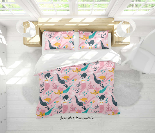 3D Cartoon Mermaid Pattern Quilt Cover Set Bedding Set Duvet Cover Pillowcases WJ 6316