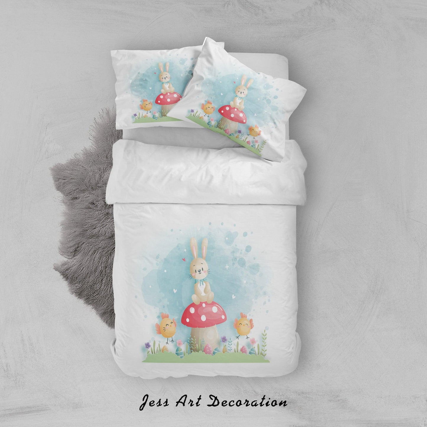 3D Cartoon Rabbit Chick Mushroom Quilt Cover Set Bedding Set Duvet Cover Pillowcases SF75