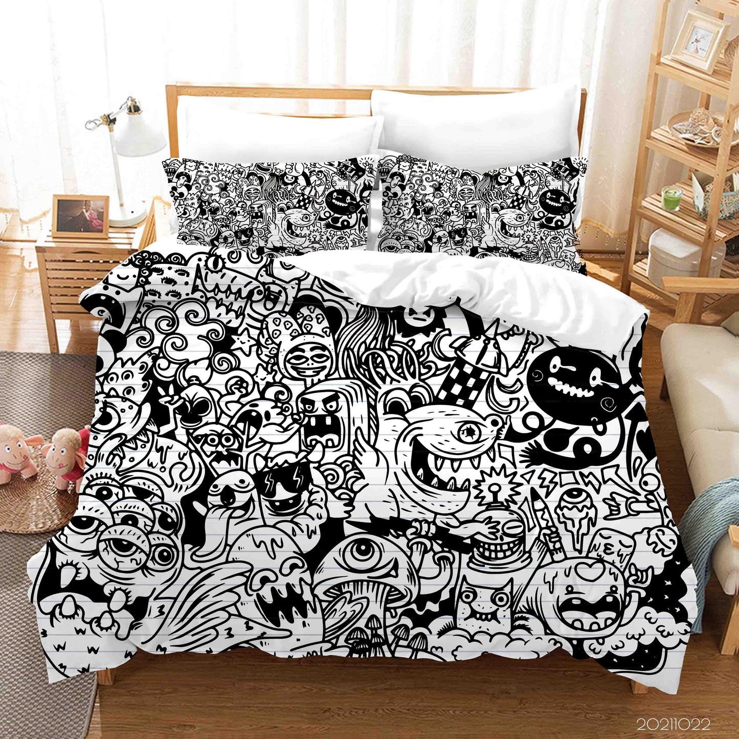3D Abstract  Monster Doodle Quilt Cover Set Bedding Set Duvet Cover Pillowcases 26