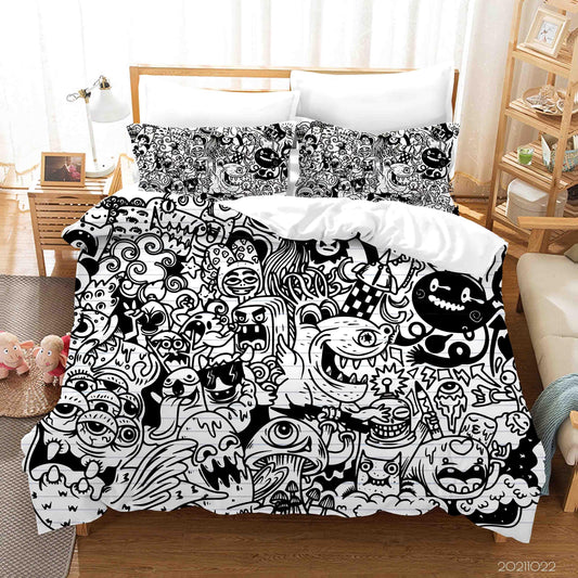3D Abstract  Monster Doodle Quilt Cover Set Bedding Set Duvet Cover Pillowcases 26