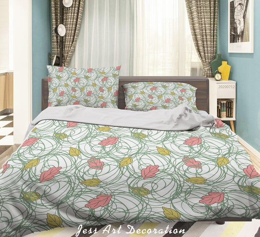 3D Abstract Vintage Leaves Pattern Quilt Cover Set Bedding Set Duvet Cover Pillowcases WJ 4001