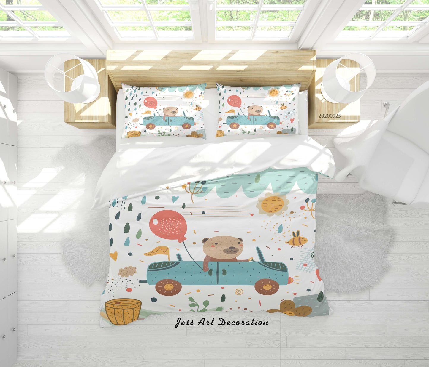 3D Cartoon Animal Baby Bear Car Quilt Cover Set Bedding Set Duvet Cover Pillowcases WJ 6451