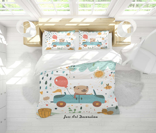 3D Cartoon Animal Baby Bear Car Quilt Cover Set Bedding Set Duvet Cover Pillowcases WJ 6451