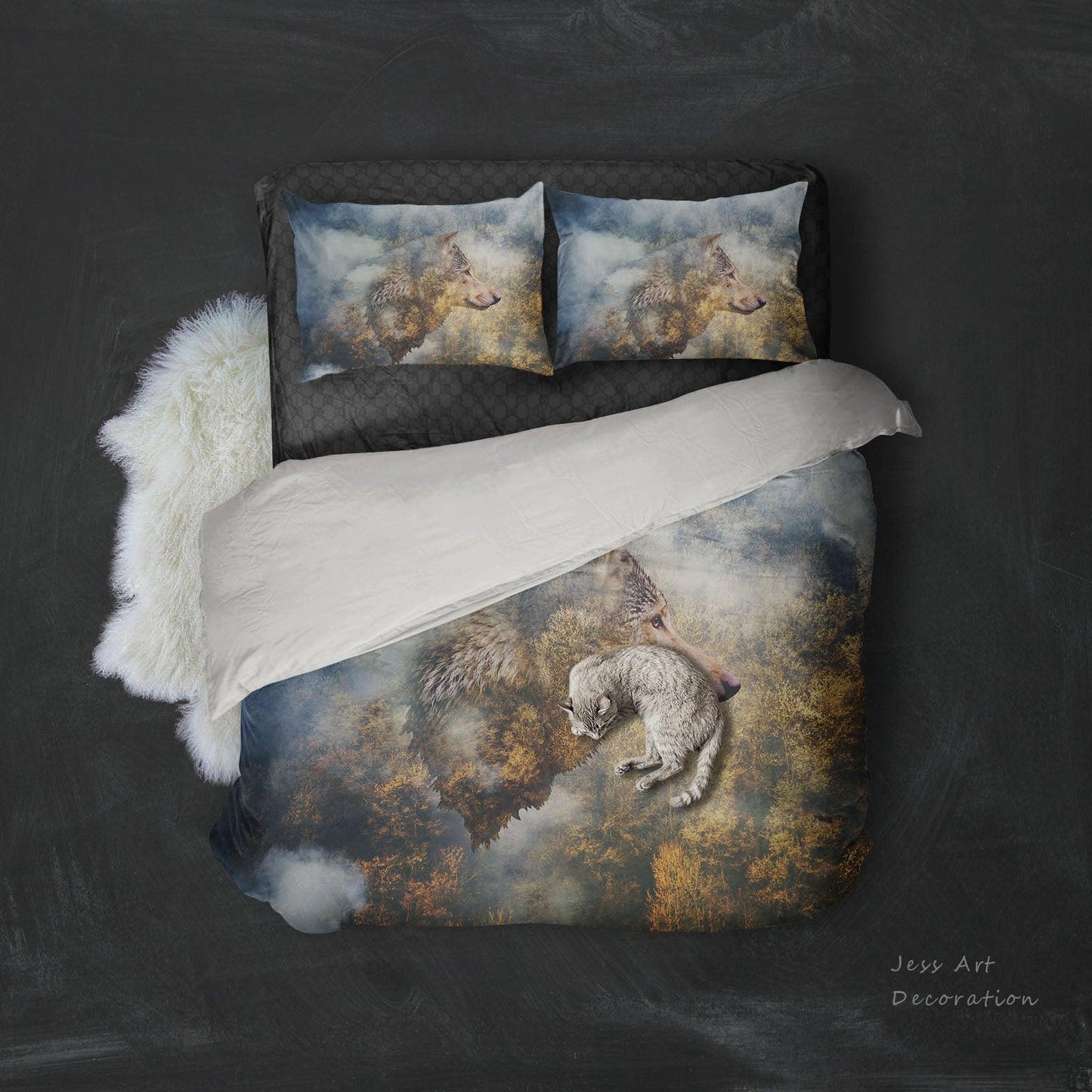 3D Autumn Forest Wolf Quilt Cover Set Bedding Set Pillowcases 108