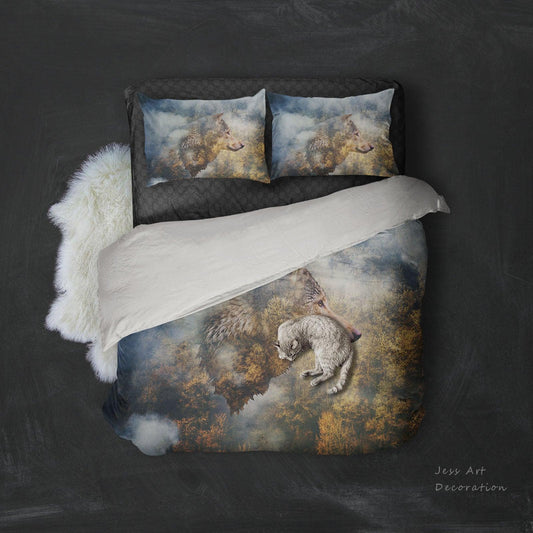 3D Autumn Forest Wolf Quilt Cover Set Bedding Set Pillowcases 108