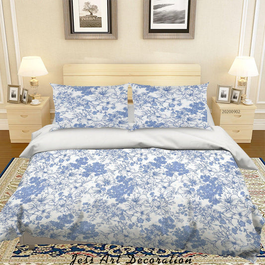 3D Blue FLowers Leaves Pattern Quilt Cover Set Bedding Set Duvet Cover Pillowcases WJ 1469