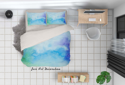 3D Blue Watercolor Quilt Cover Set Bedding Set Pillowcases 39