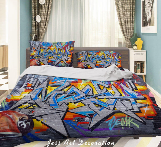 3D Abstract Colored Street Graffiti Quilt Cover Set Bedding Set Duvet Cover Pillowcases 203