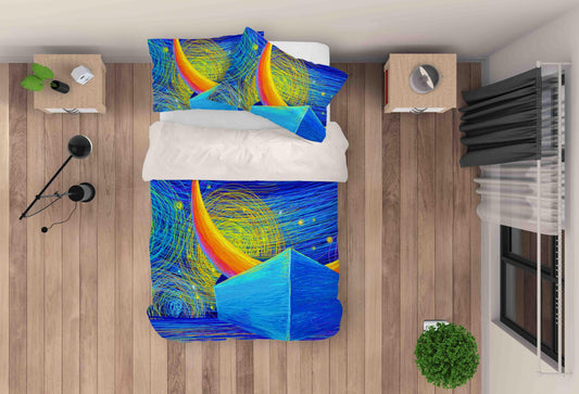 3D Blue Moon Cube Quilt Cover Set Bedding Set Pillowcases 142