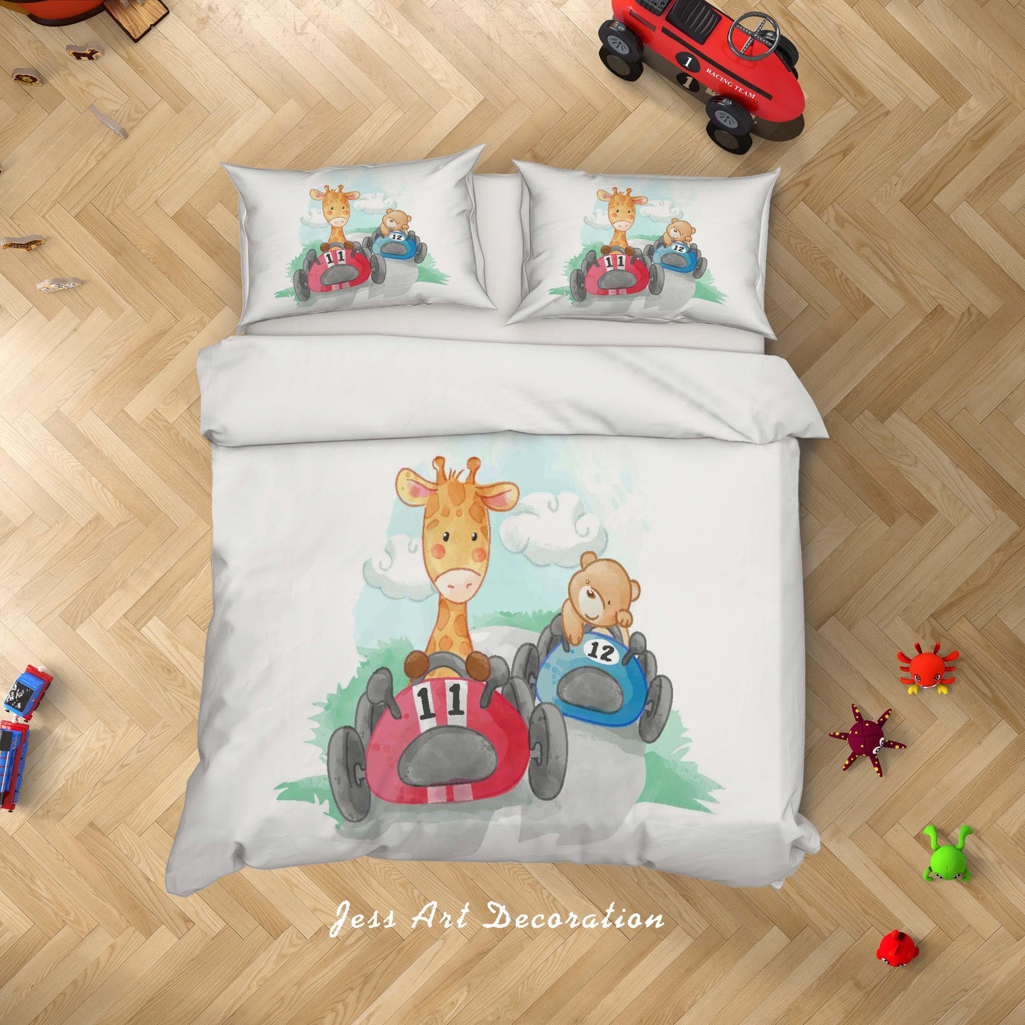 3D Cartoon Car Giraffe Bear Quilt Cover Set Bedding Set Duvet Cover Pillowcases SF41