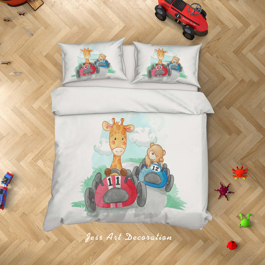3D Cartoon Car Giraffe Bear Quilt Cover Set Bedding Set Duvet Cover Pillowcases SF41