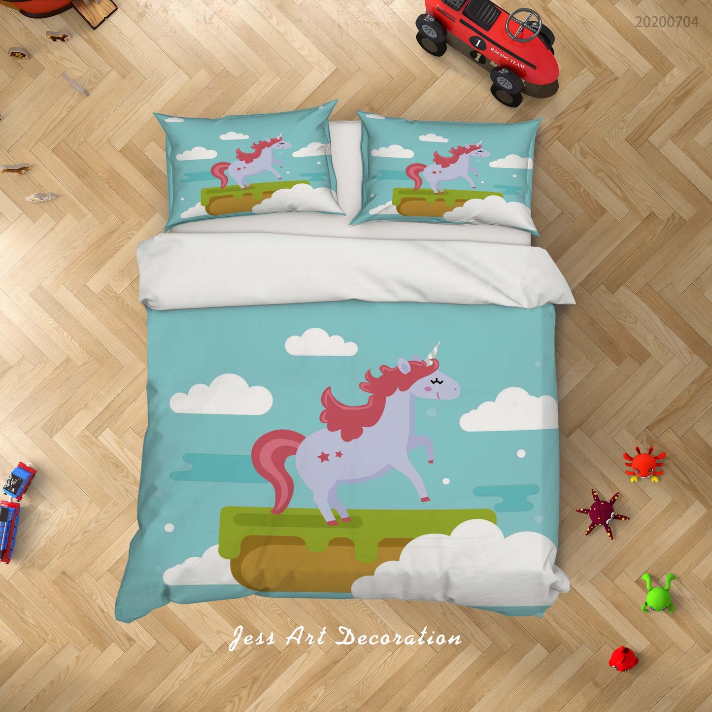 3D Blue Unicorn Quilt Cover Set Bedding Set Duvet Cover Pillowcases SF62