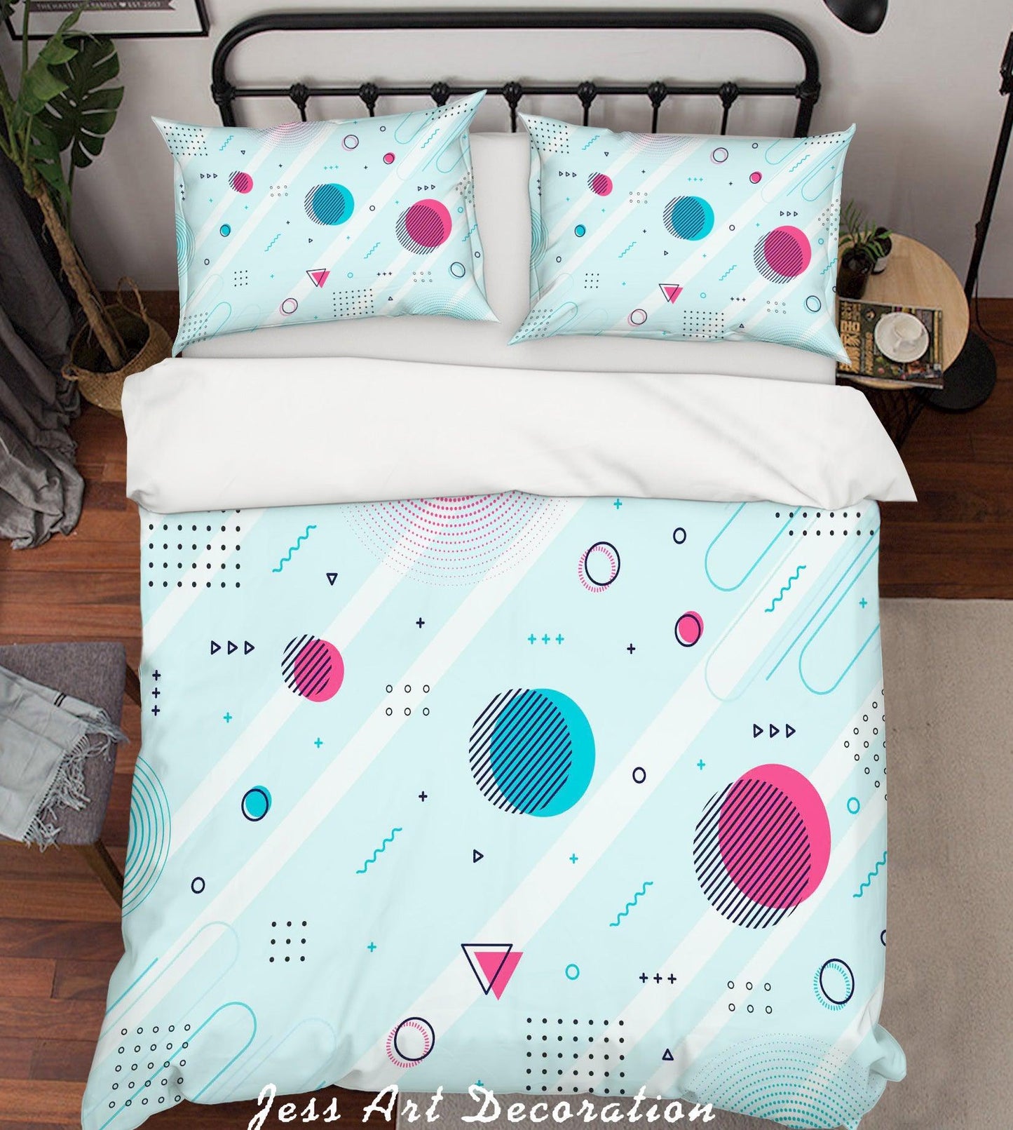 3D Cartoon Green Geometric pattern Quilt Cover Set Bedding Set Pillowcases 138