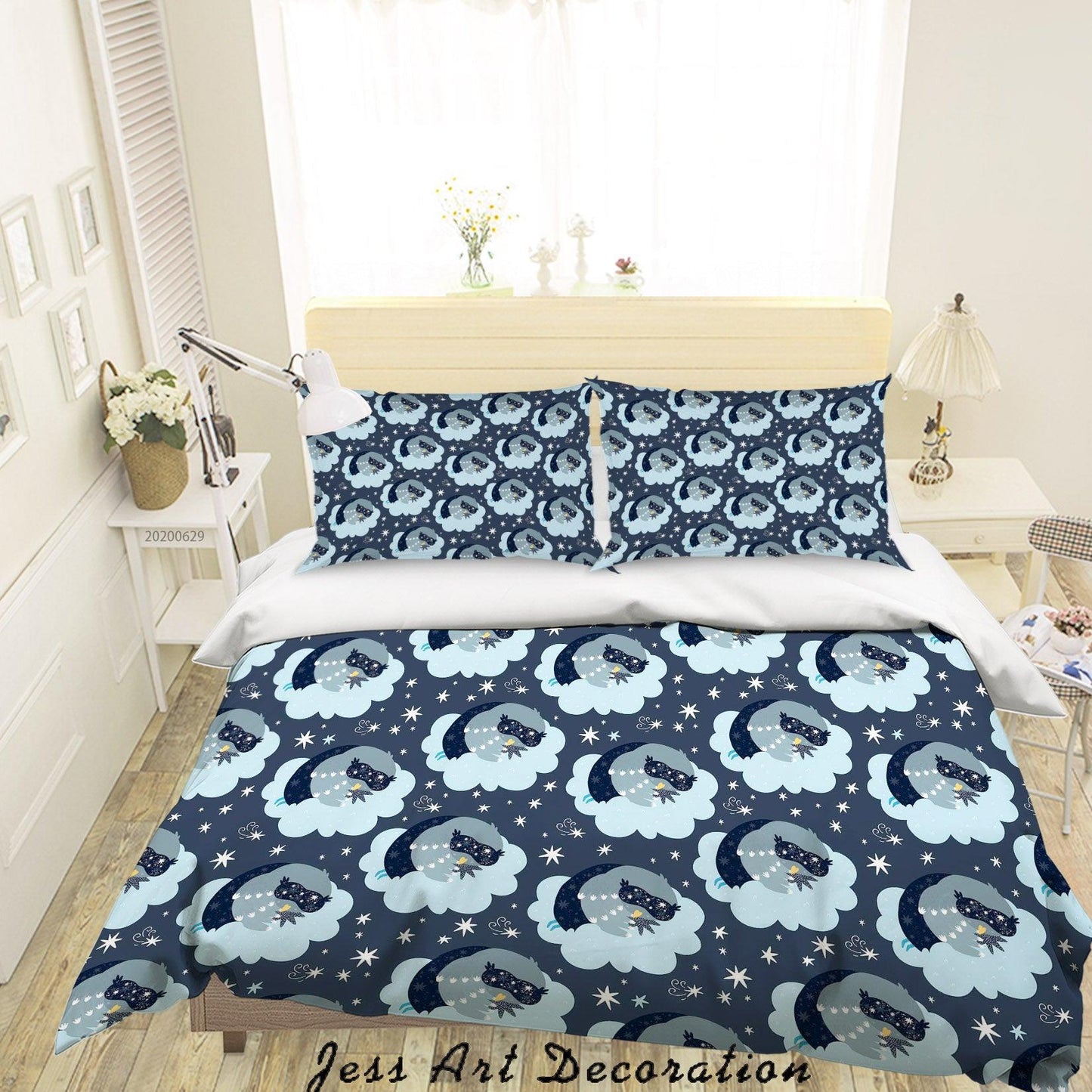 3D Blue Cartoon Star Night Sleep Quilt Cover Set Bedding Set Duvet Cover Pillowcases SF37