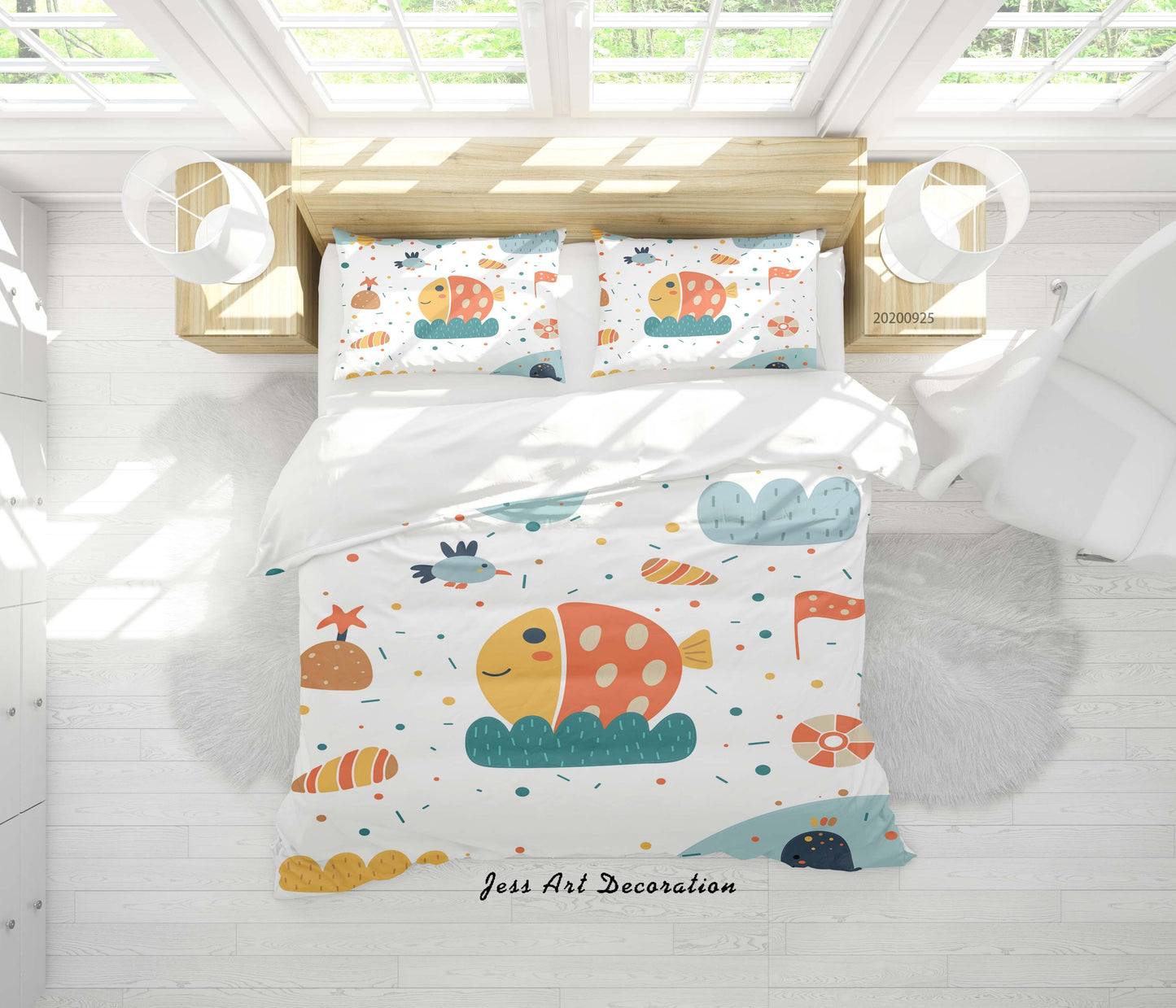 3D Cartoon Animal Fish Quilt Cover Set Bedding Set Duvet Cover Pillowcases WJ 6452