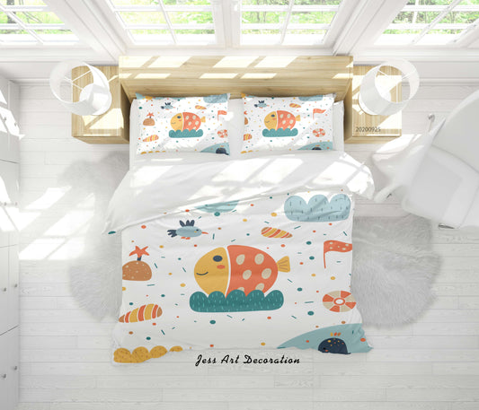 3D Cartoon Animal Fish Quilt Cover Set Bedding Set Duvet Cover Pillowcases WJ 6452