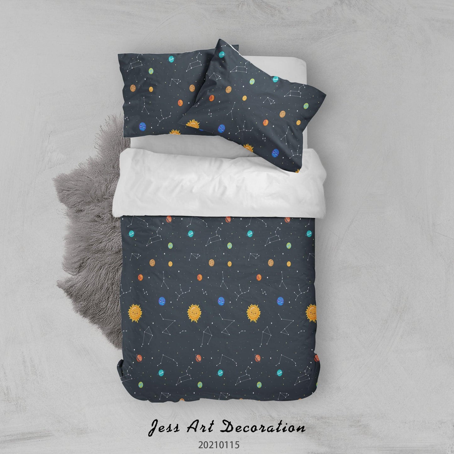 3D Black Night Sky Constellation Planet Quilt Cover Set Bedding Set Duvet Cover Pillowcases 100