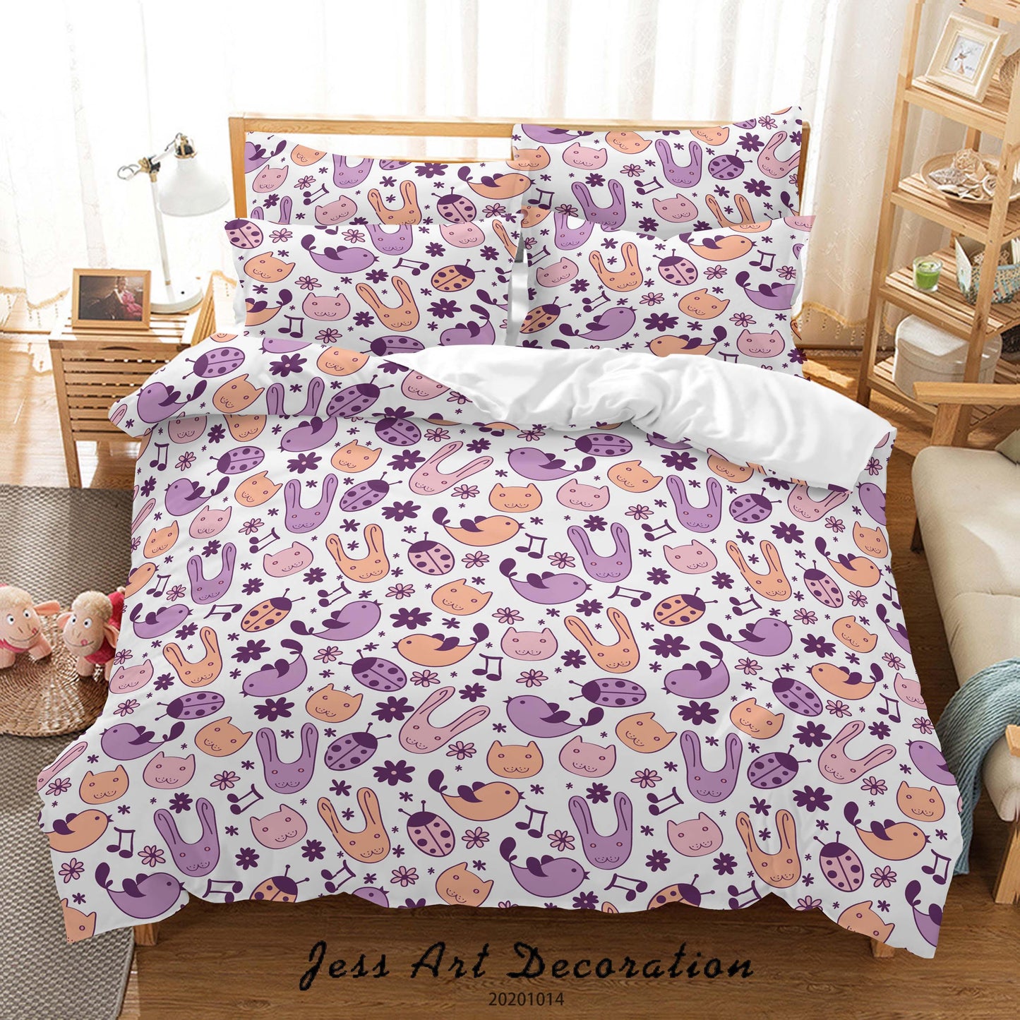 3D Cartoon Animal Birds Rabbits Pattern Quilt Cover Set Bedding Set Duvet Cover Pillowcases WJ 9696