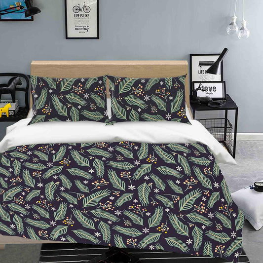 3D Black Green Floral Leaves Quilt Cover Set Bedding Set Pillowcases 22