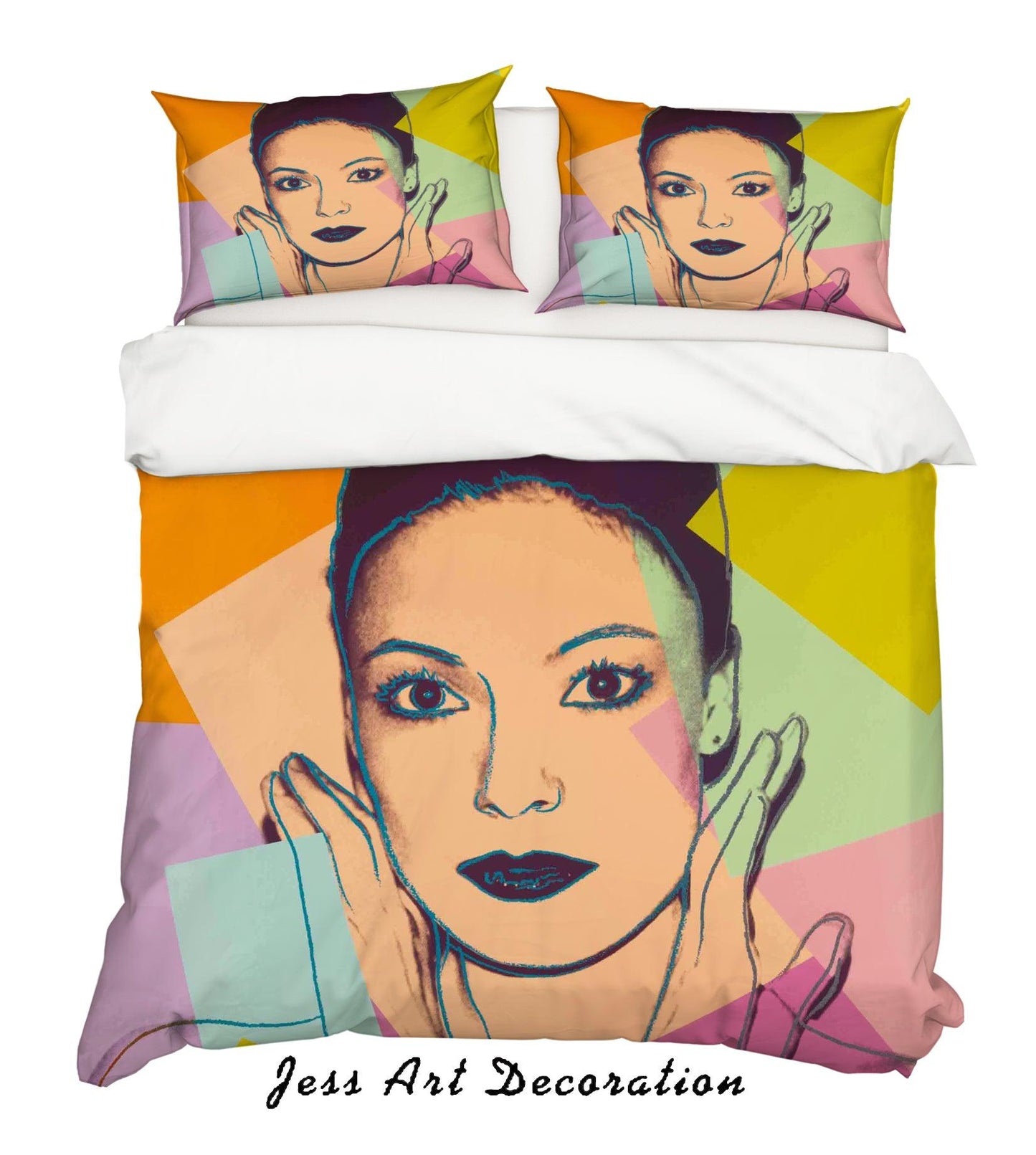 3D Andy Warhol Colorized Lady Green Yellow Quilt Cover Set Bedding Set Duvet Cover Pillowcases  ZY D17