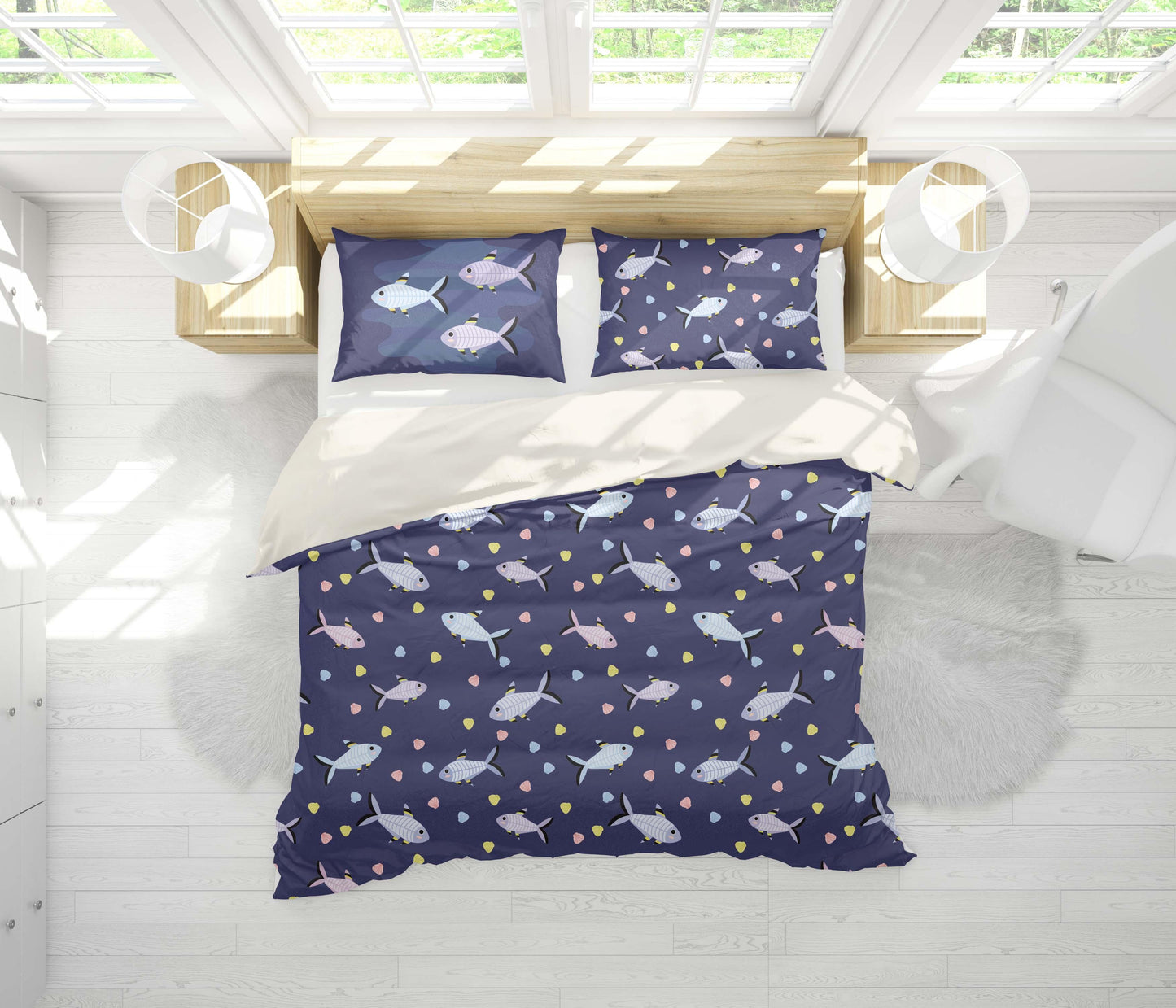 3D Blue Cartoon Fish Quilt Cover Set Bedding Set Pillowcases 20