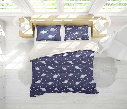 3D Blue Cartoon Fish Quilt Cover Set Bedding Set Pillowcases 20