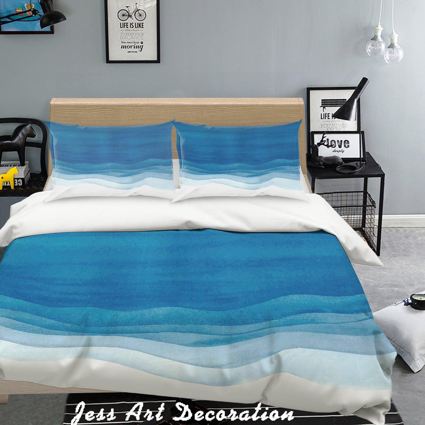 3D Blue White Color Gradient Quilt Cover Set Bedding Set Pillowcases 34