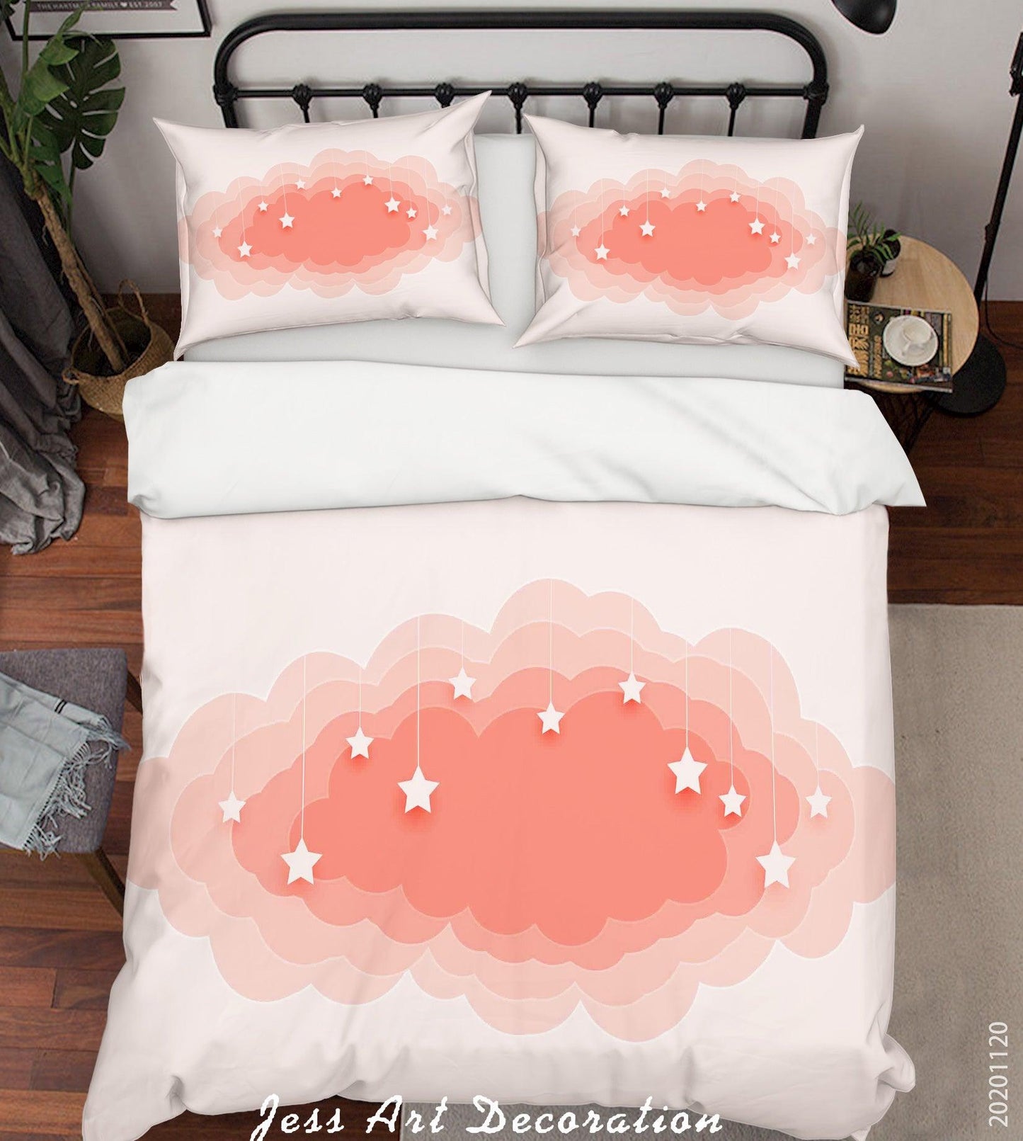 3D Abstract Pink Cloud Star Quilt Cover Set Bedding Set Duvet Cover Pillowcases LXL