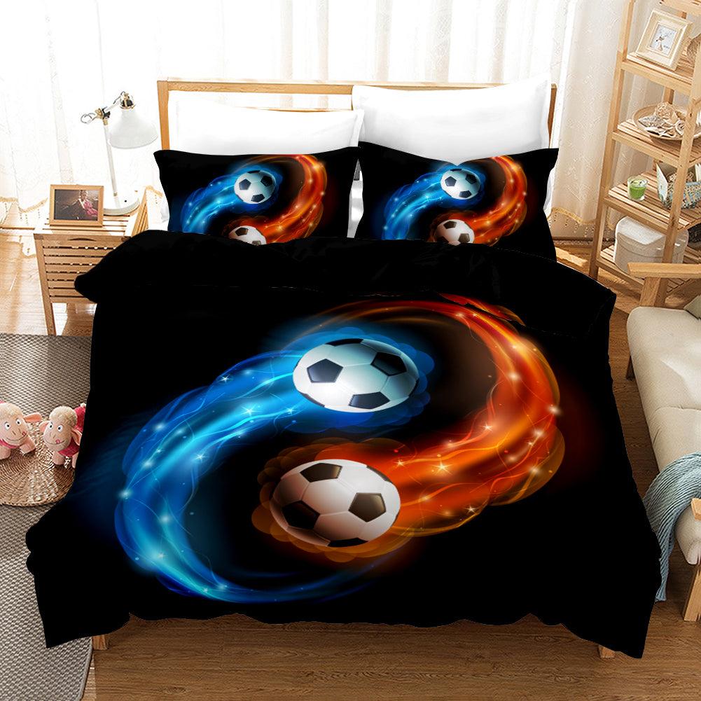 3D Black Red Blue Football Soccer Quilt Cover Set Bedding Set Pillowcases 67