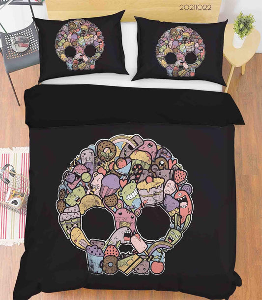 3D Abstract Monster Skull Graffiti Quilt Cover Set Bedding Set Duvet Cover Pillowcases 86