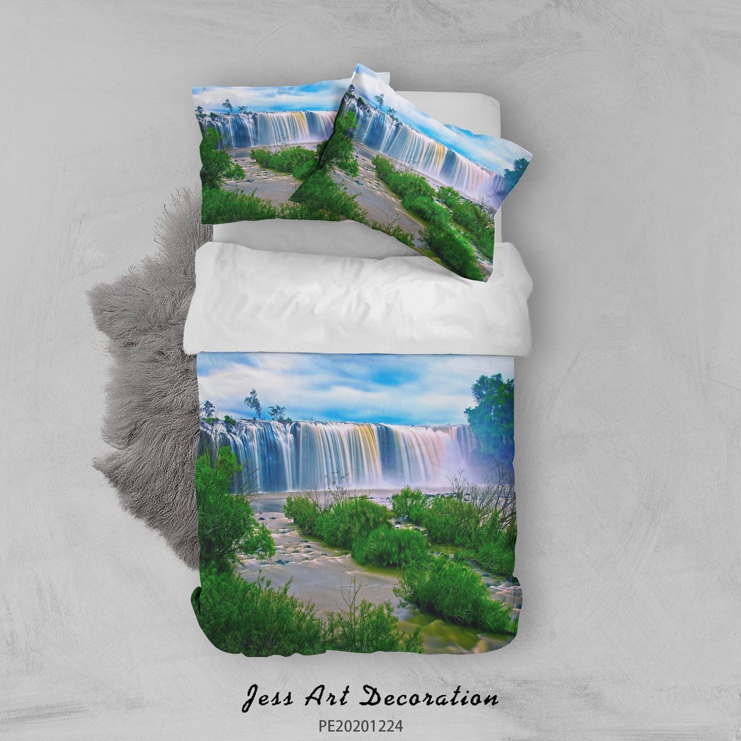 3D Blue Sky Waterfall Landscape Quilt Cover Set Bedding Set Duvet Cover Pillowcases 157 LQH