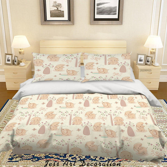3D Cartoon Animal Baby Elephant Pattern Quilt Cover Set Bedding Set Duvet Cover Pillowcases WJ 6448