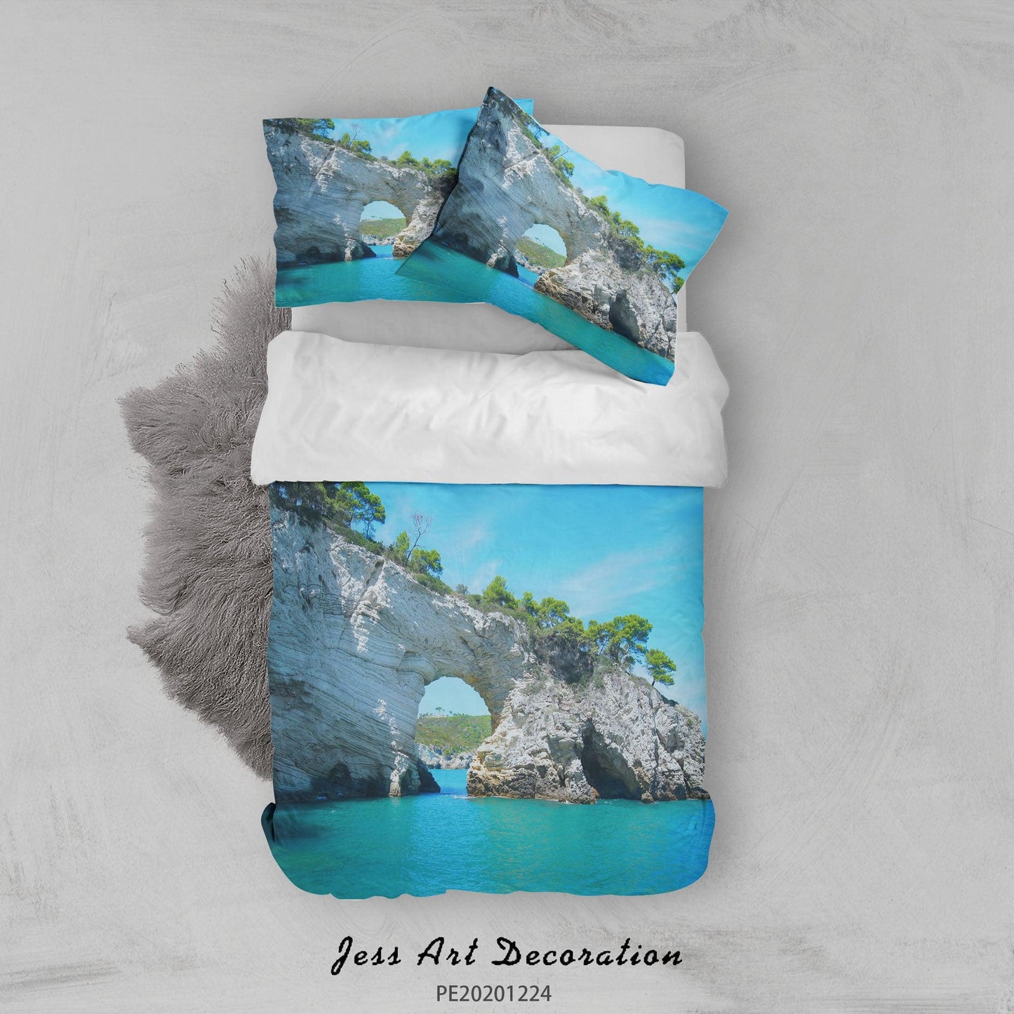 3D Blue Sky Sea Rock Landscape Quilt Cover Set Bedding Set Duvet Cover Pillowcases 136 LQH