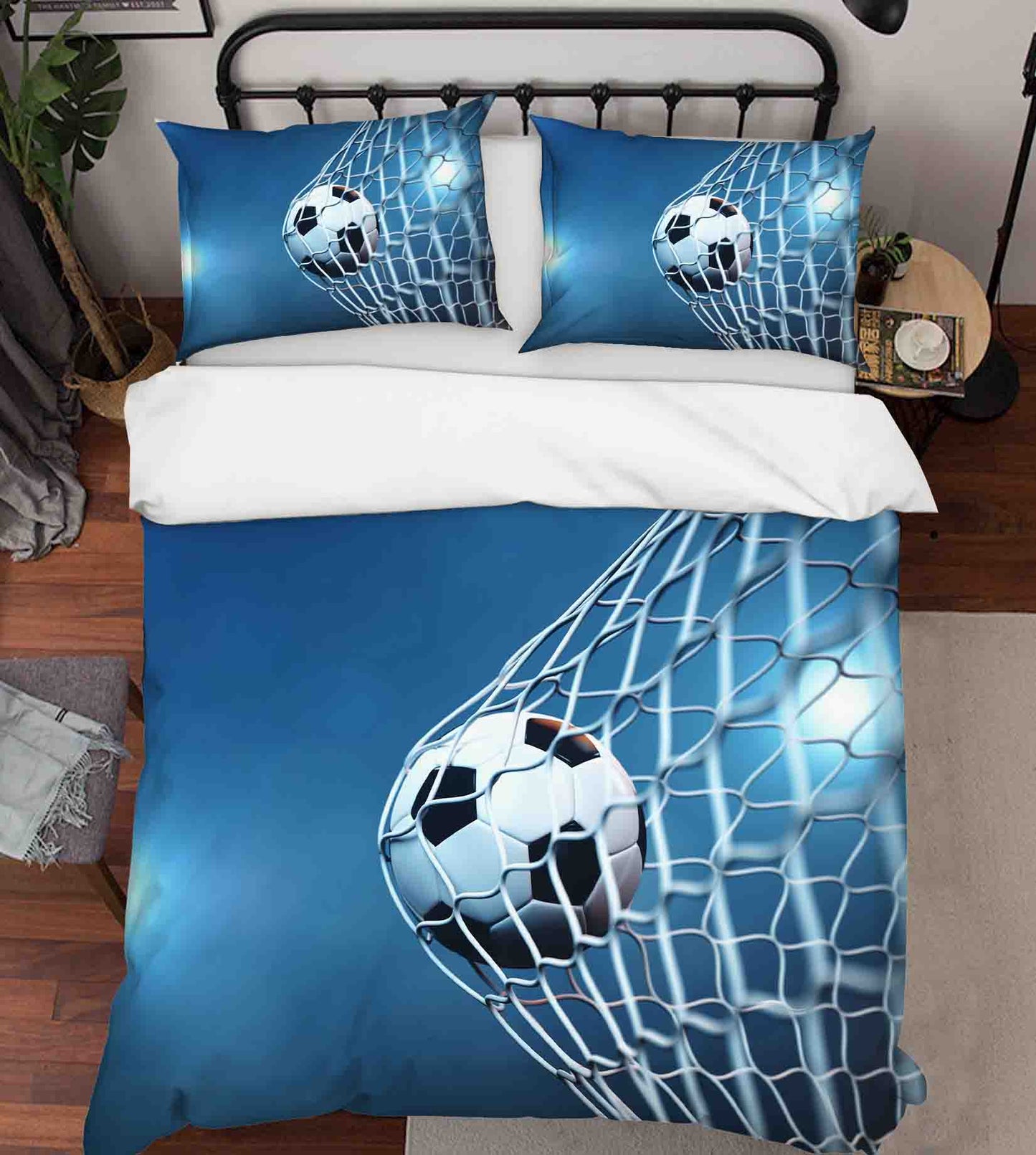3D Blue Football Soccer Goal Quilt Cover Set Bedding Set Duvet Cover Pillowcases SF20