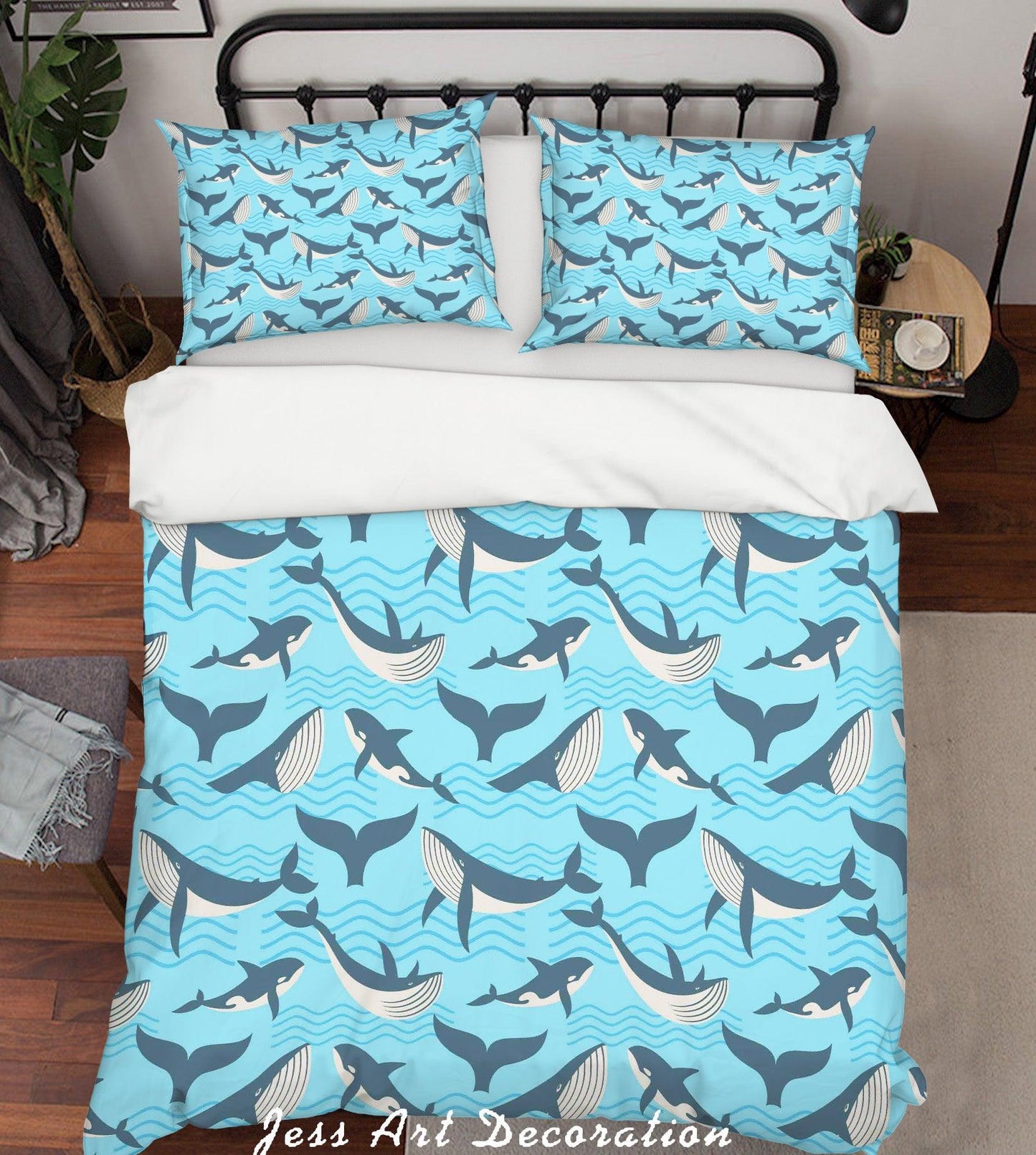 3D Cartoon Blue Dolphin Quilt Cover Set Bedding Set Pillowcases 148
