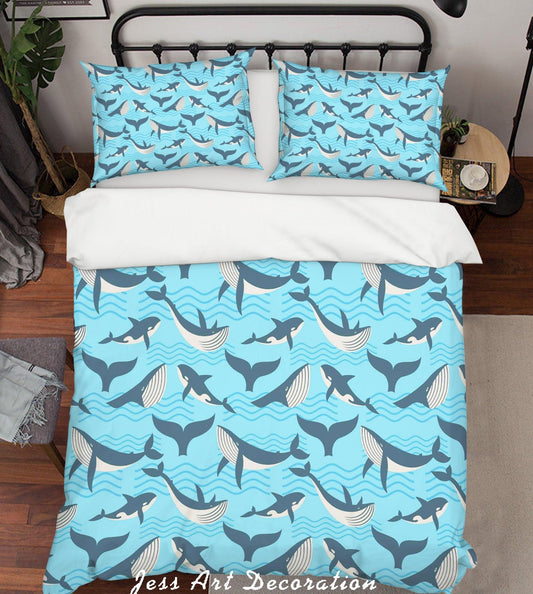 3D Cartoon Blue Dolphin Quilt Cover Set Bedding Set Pillowcases 148