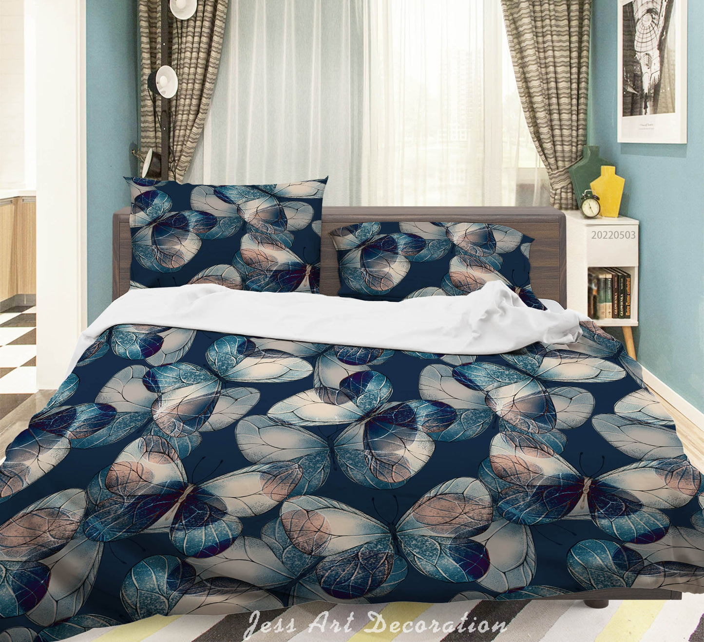 3D Butterfly Blue Line Quilt Cover Set Bedding Set Duvet Cover Pillowcase 517